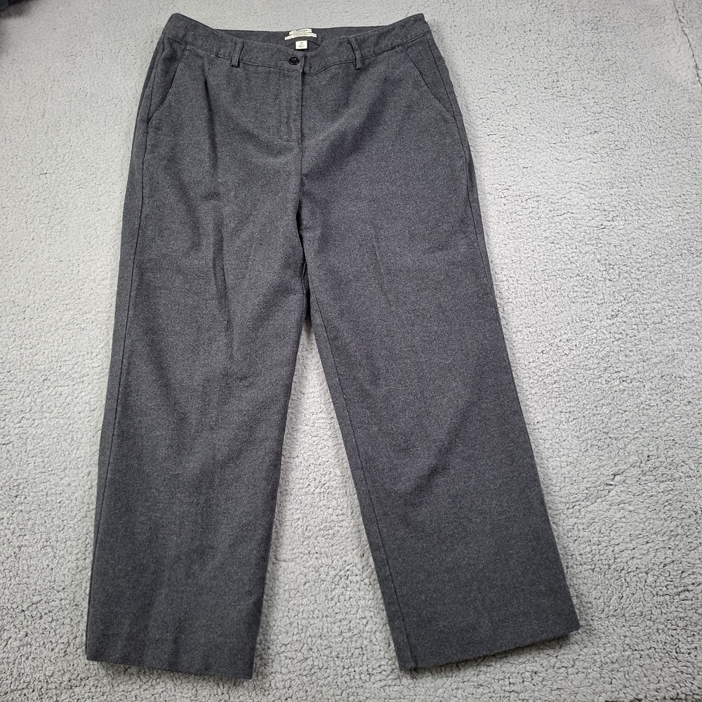 LL Bean Women 14 PET 35x26 Classic Fit Dark Gray Cotton Flannel Lined Pants